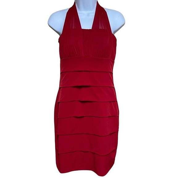Sweet Storm Red Halter‎ Tiered Mini Dress Party Cocktail Dress Women's Large - Picture 1 of 10